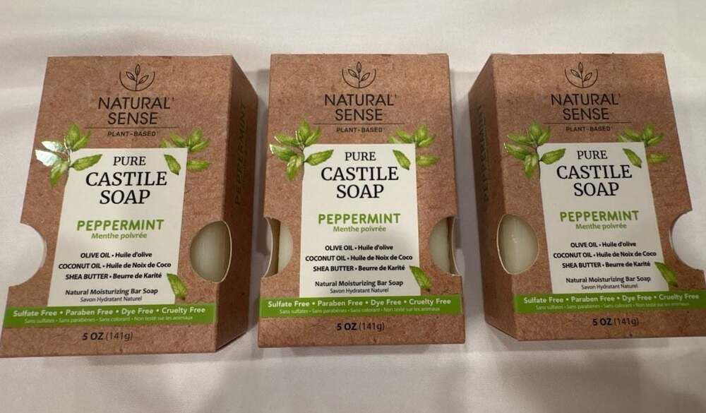 Natural Sense Plant-Based Pure Castile Peppermint Moisturizing Bar Soap 3-Pack
